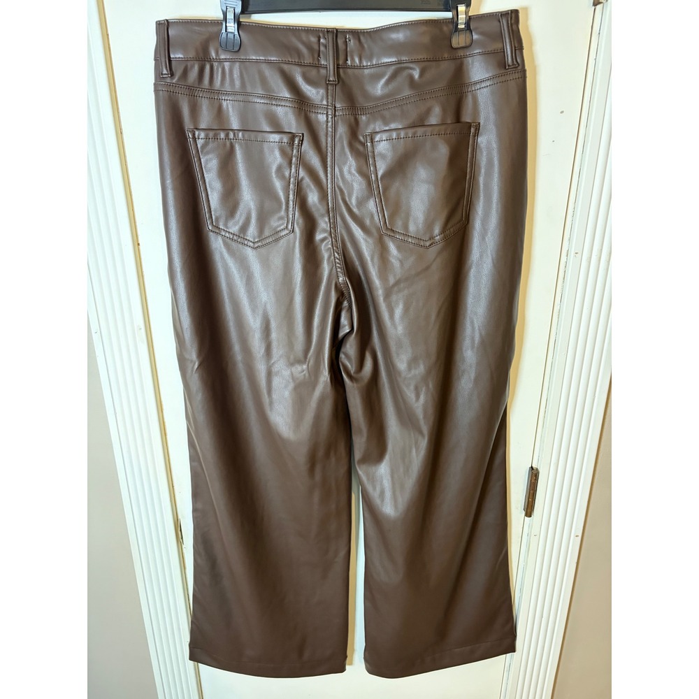 Time and Tru Womens High Rise Wide Leg Faux Leather Trousers Chocolate Brown 14 - Picture 7 of 11